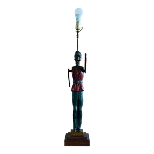 1910 English Folk Art Whirligig Carved Wooden Lamp