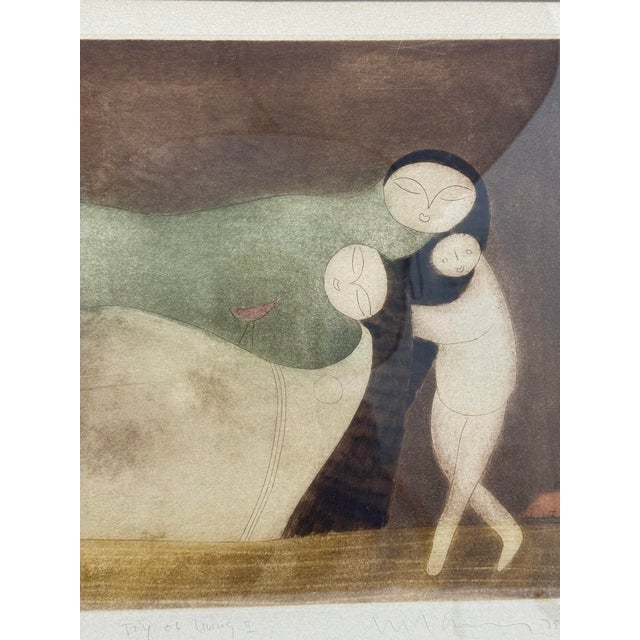 1970s 1970s Pastel Painting of Three Hugging Figures "Joy of Living 2" Signed, Framed For Sale - Image 5 of 12