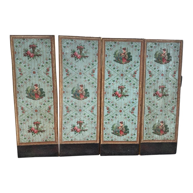 Antique Continental Hand Painted Framed Paper Panels or Screens -Set of 4 For Sale