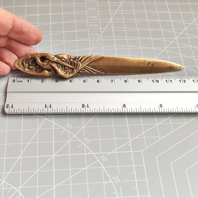 Art Nouveau Antique French Art Nouveau Bronze Letter Opener by Raymond Gardille | Heron Stork Bird in Reeds Paper Knife Signed R. Gardille Circa 1900 For Sale - Image 3 of 3