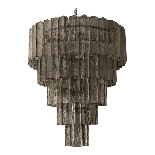 Contemporary "Square Tubes" Murano Venini Style Glass Chandelier Italian Dark Fume' Color For Sale