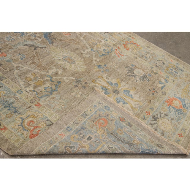 6 X 10 Modern Sultanabad Wool Rug Handmade in Brown With Floral Design For Sale - Image 10 of 12