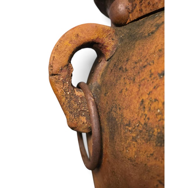 Attributed Monumental 19th-Century Mediterranean Terracotta Amphorae With Rare Forged Iron Armatures – A Pair For Sale - Image 10 of 10