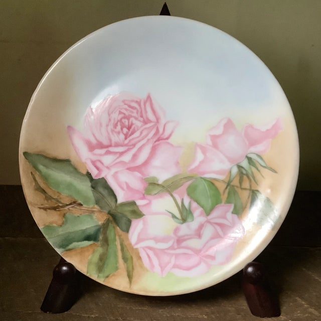 Bavarian Wall Art Hand Painted Plate Features Cabbage Roses For Sale - Image 10 of 10