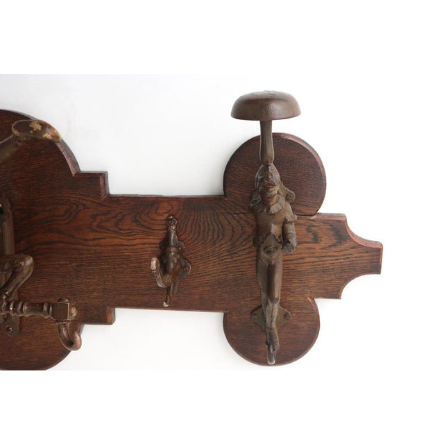 Brown Victorian Oak Wall Coat Rack with Cast Iron, 1890s For Sale - Image 8 of 16