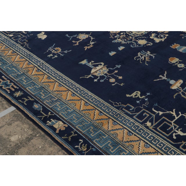 Antique Samarkand Art Deco Rug in Navy Blue With Medallions by Rug & Kilim For Sale In New York - Image 6 of 8