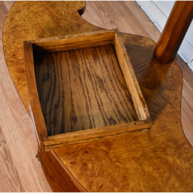 Brown 1930 Art Deco Birdseye Maple Lamp and Side Table Combination / Floor Lamp For Sale - Image 8 of 13