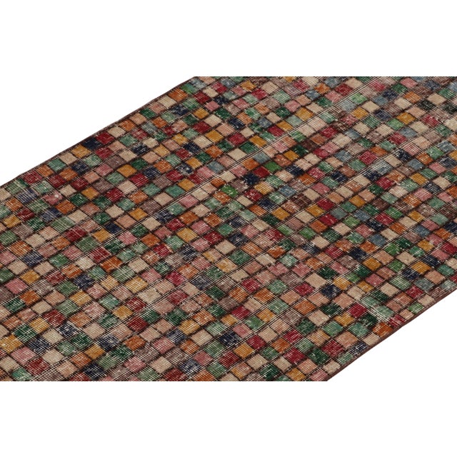 Rug & Kilim 1960s Vintage Art Deco Runner in Multicolor Geometric Pattern, Distressed Rug For Sale - Image 4 of 7