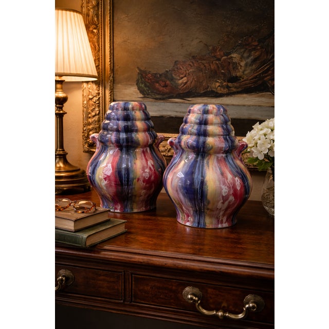 Mid-Century Modern Glazed Ceramic Vases from Elgé, France, 1950, Set of 2 For Sale - Image 3 of 6