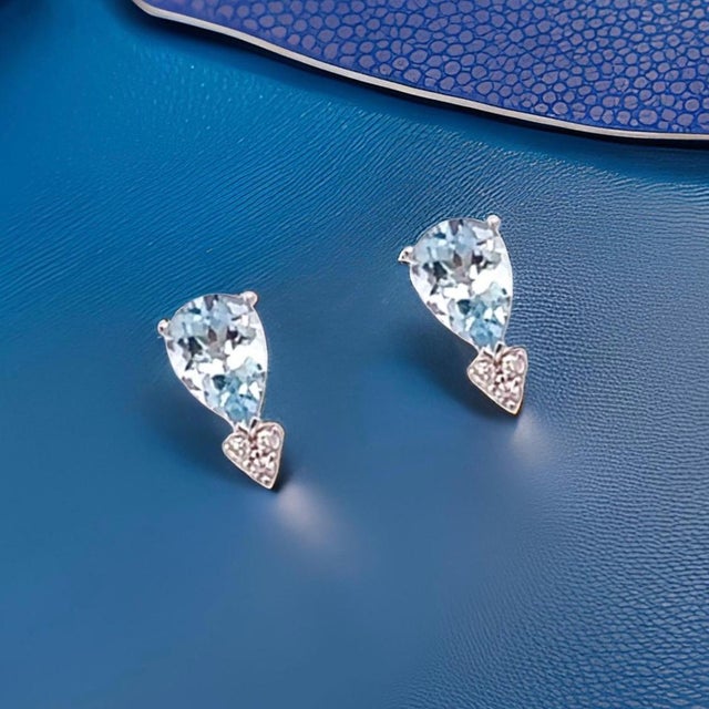 Natural Aquamarine Diamond Earrings 14k Gold 3.07 TCW Certified For Sale - Image 10 of 12