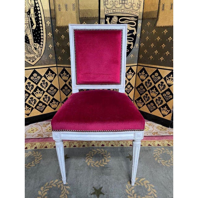 Louis XVI Red Velvet Chairs, Set of 6 For Sale - Image 10 of 12