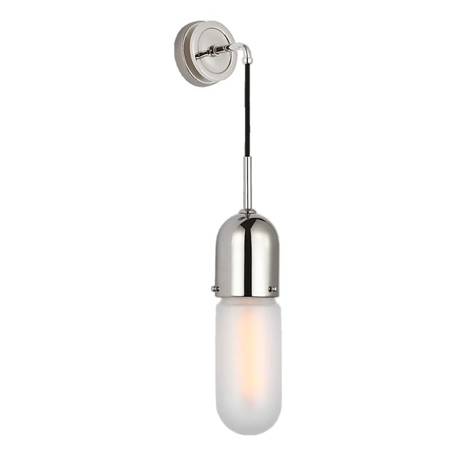Thomas O'Brien for Visual Comfort Signature Junio Wall Light in Polished Nickel with Frosted Glass For Sale