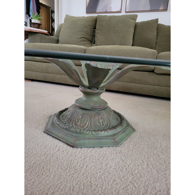 Late 20th Century Vintage Sculptural Cast Metal Coffee Table With Octagonal Glass Top, Handcrafted Base For Sale - Image 5 of 6