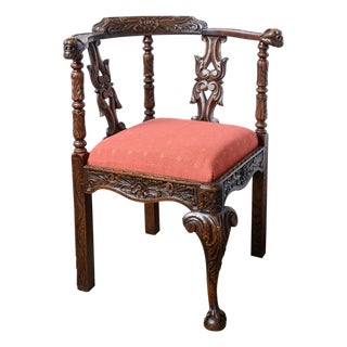 Antique English Upholstered Corner Chair For Sale