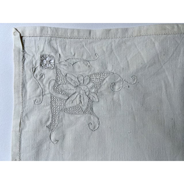 Set of 6 Mid 20th Century Off White Linen & Cotton Dining Napkins With Cut Work For Sale - Image 12 of 16