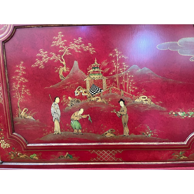 Vintage Asian Armoire With Red Lacquer Finish For Sale In New York - Image 6 of 8