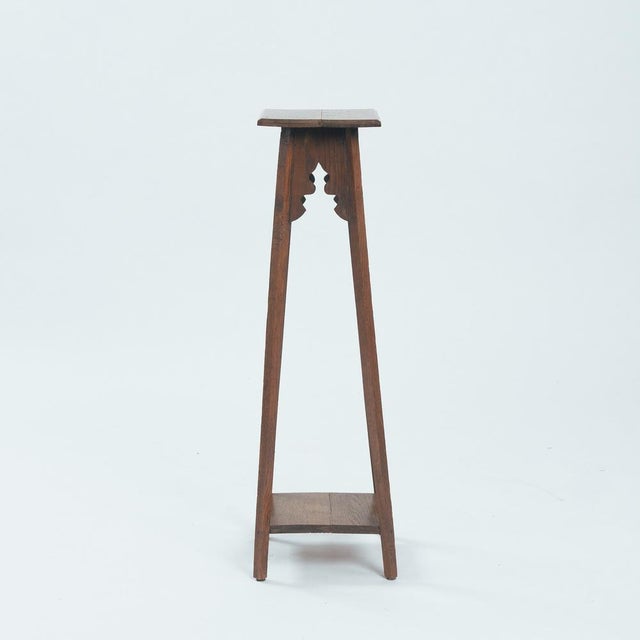 Art Nouveau Oak Plant Stand Pedestal with Intricate Woodwork, 1920s For Sale - Image 3 of 6