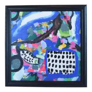 Melisa Farthing, Contemporary Colorful Abstract Oil Painting W/Custom Black Wood Frame