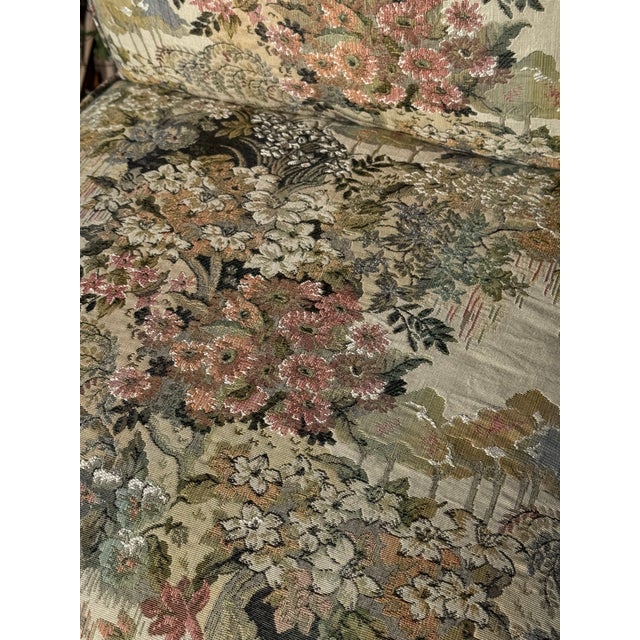 Wood Vintage Floral Upholstered Slipper Chair | Armless Accent Chair With Carved Wood Legs For Sale - Image 7 of 11