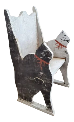 Antique American Painted Cat Childs Chair