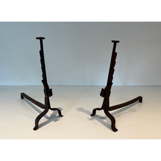1900 - 1909 Early 1900s Wrought Iron Andirons - a Pair For Sale - Image 5 of 12