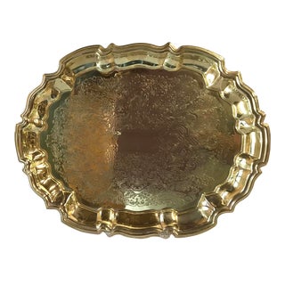 Vintage Oval Brass Tray With Fancy Edge For Sale