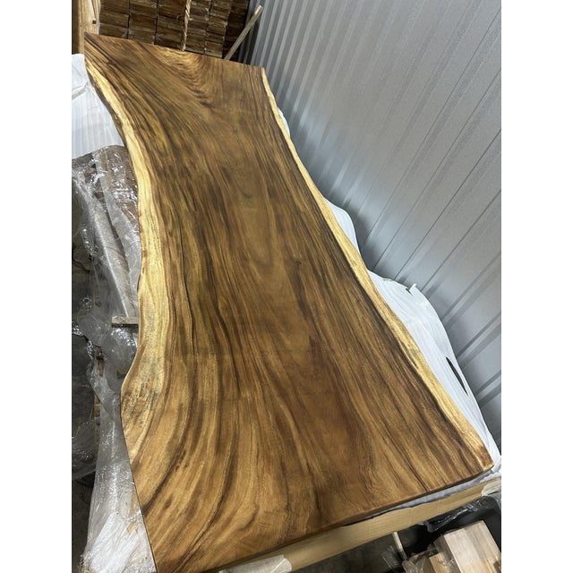 Live Edge Single-Slab Monkeypod Dining Table, 9 Ft, Hourglass Shape For Sale - Image 4 of 4