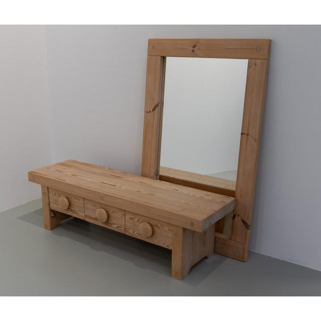 Set of Swedish Modern Pine Bench and Mirror by Ruben Ward for Fröseke, 1970s For Sale - Image 13 of 18