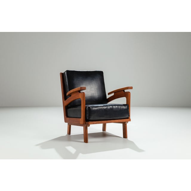 Belgian Lounge Chairs in Oak with Leather Cushions, 1960s, Set of 2 For Sale - Image 9 of 17