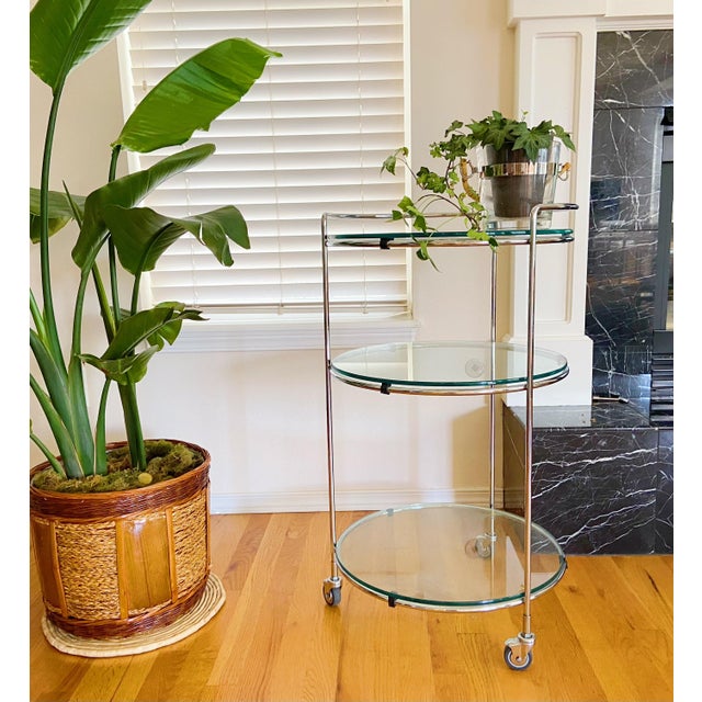 Round Chrome Bar Serving Cart With Glass Shelves For Sale - Image 10 of 12