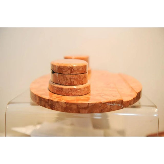 Art Deco Marble Desk Set with Pop Up Inkwells and Pen Holder For Sale - Image 6 of 8