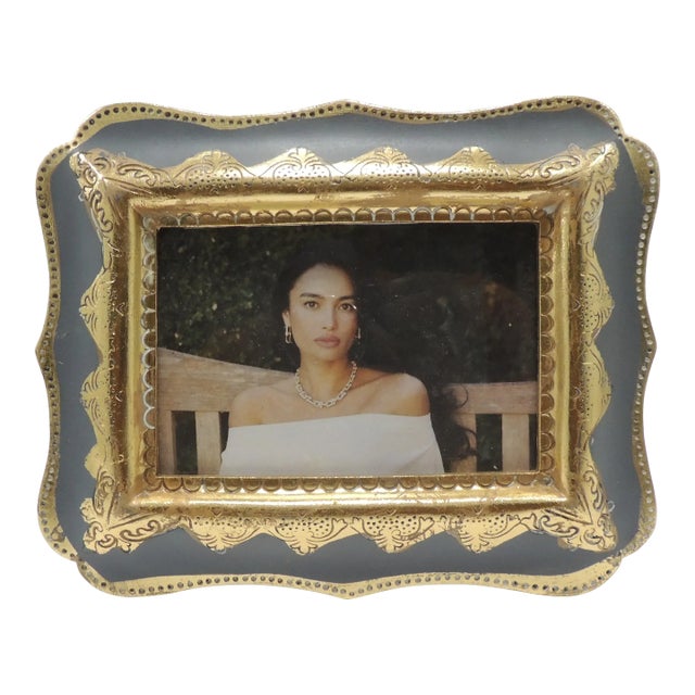 Green & Gold Italian Florentine Style Decorative Picture Frame For Sale