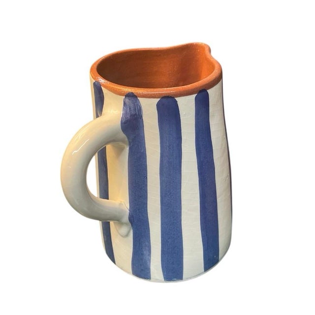 2020s Vintage Moroccan Hand-Painted Striped Terracotta Pitcher For Sale - Image 5 of 6
