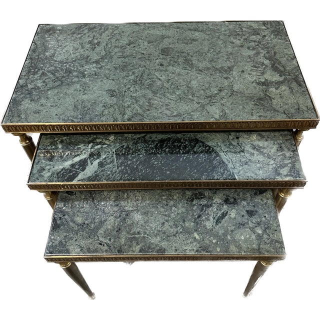 1950s Brass & Green Marble Nesting Tables, Set of 3 For Sale - Image 4 of 4