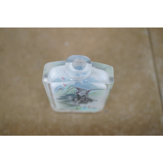 Glass Antique Chinese Chinoiserie Reverse Painted Tobacco Snuff Bottle 3.5" For Sale - Image 7 of 16