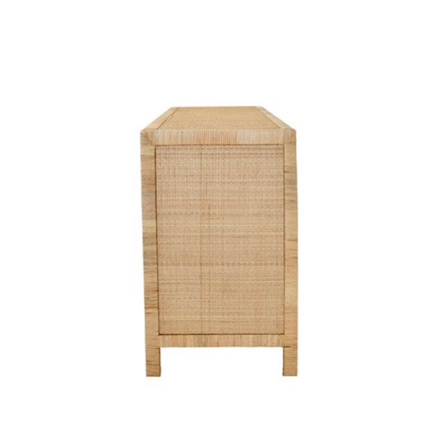 Matthew Izzo Home Granada Natural Wrapped Rattan Four Door Buffet With Mirrored Doors and Greek Key Design For Sale In New York - Image 6 of 7