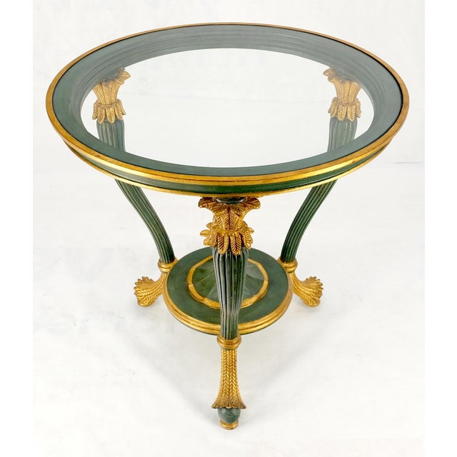 Italy Decorative Carved Painted 28" Round Glass Top Gueridon Lamp Center Table For Sale - Image 14 of 16