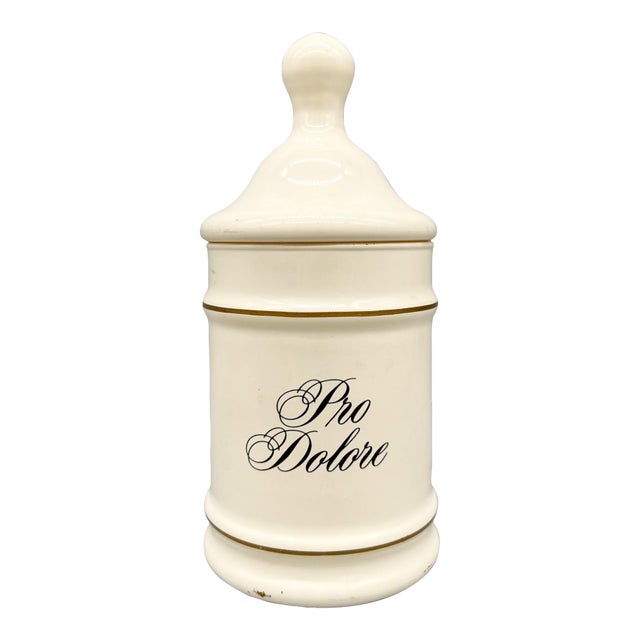 Vintage Painted Glass Apothecary Jar – Pro Dolore (“For Pain”) – Eli Lilly Pharmaceutical Display For Sale