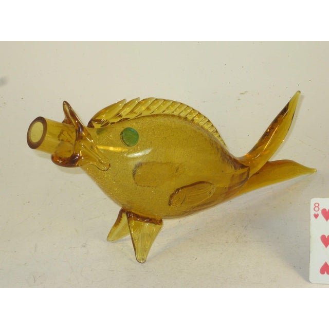 This vintage Murano art glass decanter wine bottle from the 1960s features a unique fish shape, handcrafted with a single...