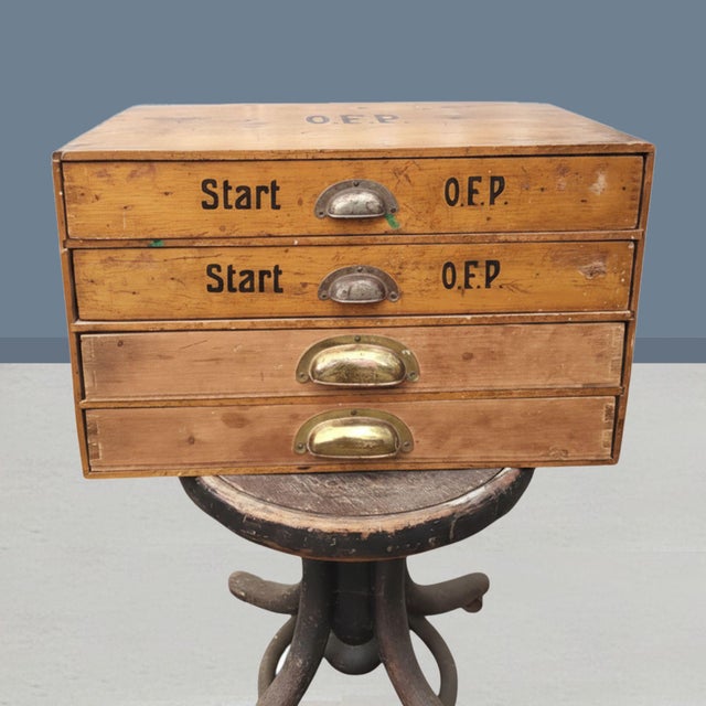 1930s Industrial Wooden Filing Cabinet with Stenciled Marking, Czechoslovakia, 1940s For Sale - Image 5 of 6