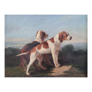 Antique 19th Century Oil Painting Portrait of Two English Pointer Dogs For Sale