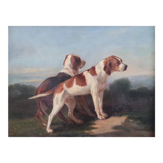 Antique 19th Century Oil Painting Portrait of Two English Pointer Dogs For Sale