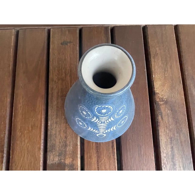 Mid Century German stoneware art pottery vase designed at Thoms Studio Keramik of Germany. Gorgeous earthen blue with...