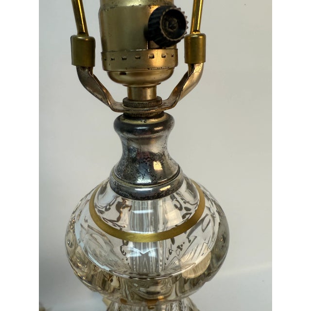 Mid 20th Century Regency Style Bohemian Cut Crystal Gilt Floral Lamps – Hand-Painted - a Pair For Sale - Image 9 of 9