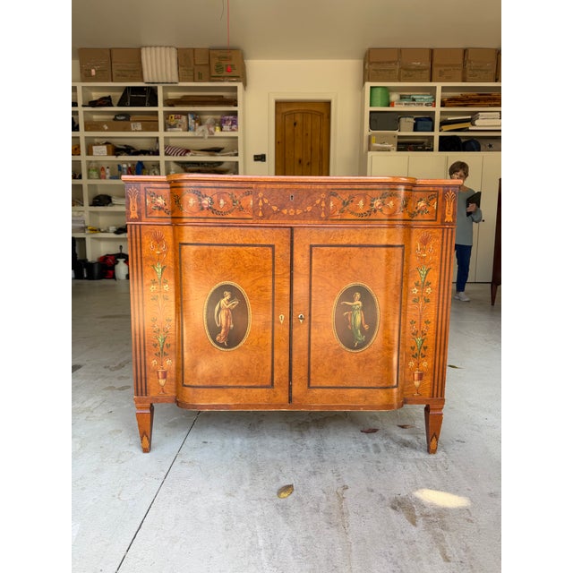 Neoclassical 19th Century Hand-Painted Satin Wood Antique Satinwood Cabinet For Sale - Image 3 of 12
