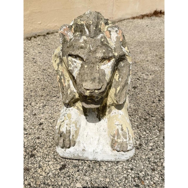Vintage Classical Style Cast Cement Concrete Guardian Entry Lions - Pair For Sale - Image 4 of 16