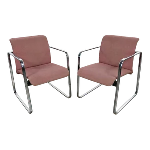 Vintage Mid-Century Modern Mauve Hopsacking & Chrome Tubular Chairs by Peter Protzman for Herman Miller