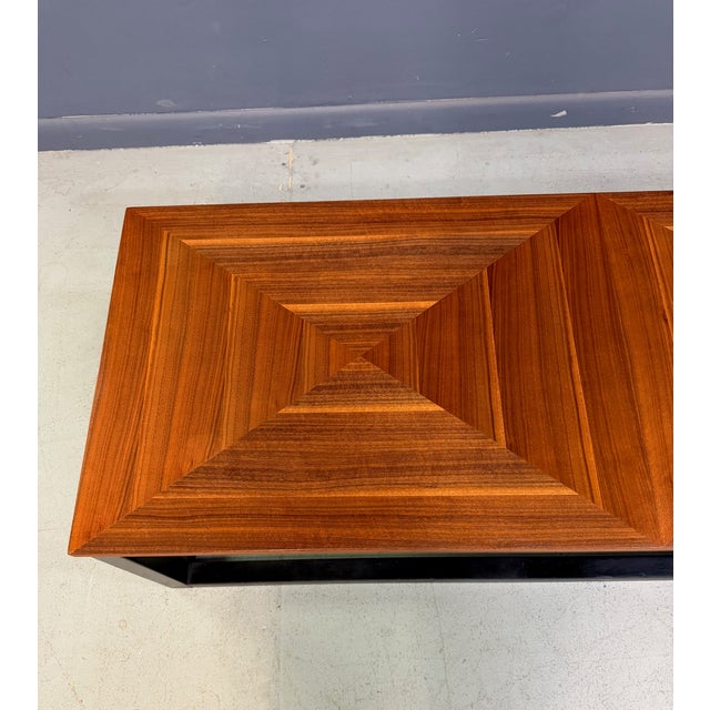 1970s Founders Mid-Century Modern Walnut Parquetry Coffee Table With Black Wood Base For Sale - Image 11 of 13