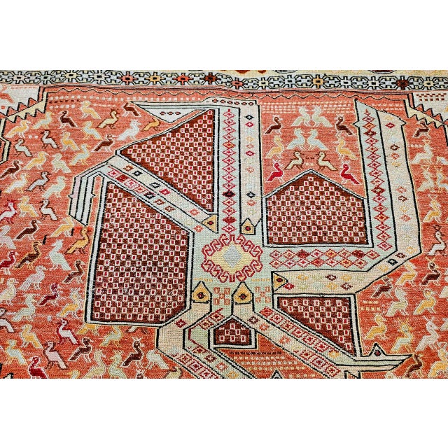 Vintage Persian Shahsavan Soumak Tribal Rug, Handwoven Wool & Silk, Geometric Pattern, Ivory & Red, 4x7 For Sale - Image 15 of 18