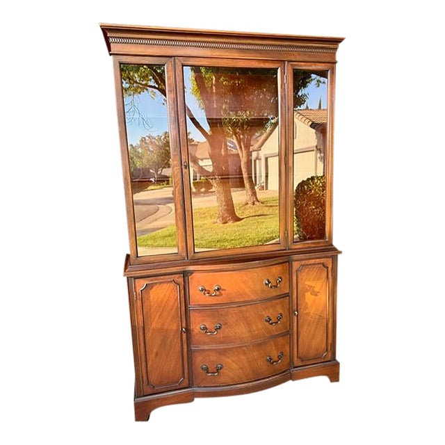 Vintage 1950 Petite Mahogany Breakfront China Hutch For Sale